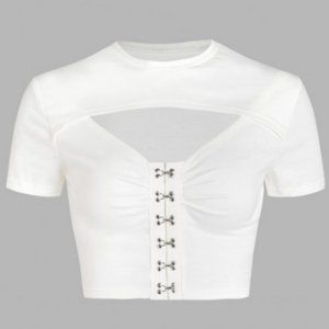 Hook-and-eye Cut Out Cropped Tee - White M (NWT)